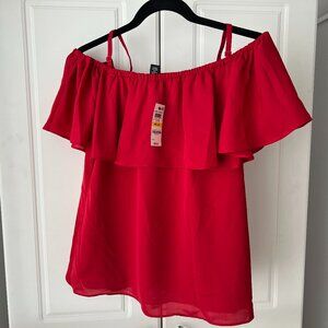 INC International Concepts Red Ruffled Blouse with Relaxed Fit